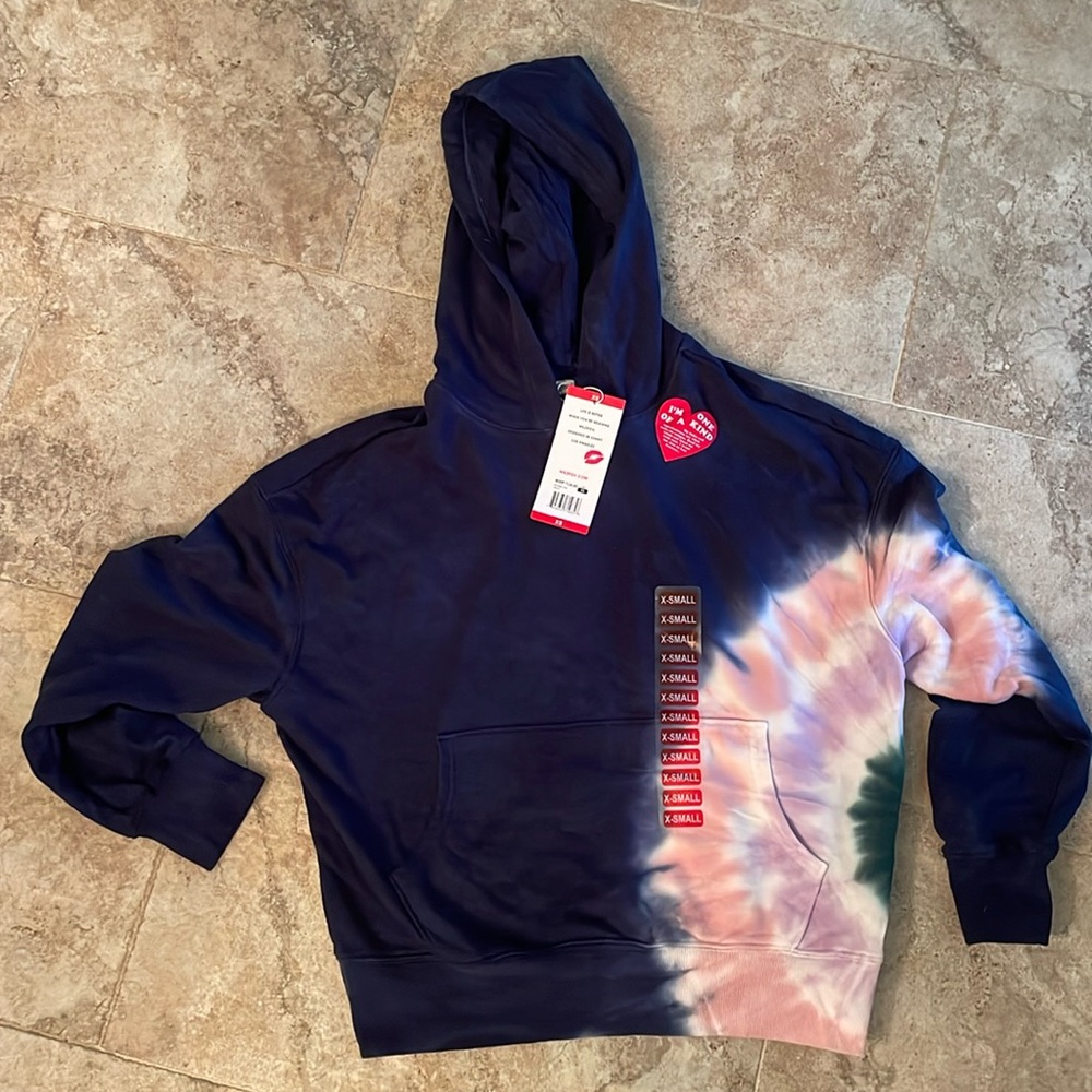 NWT wildfox tie dye hoodie- hadley navy and pink hooded sweatshirt